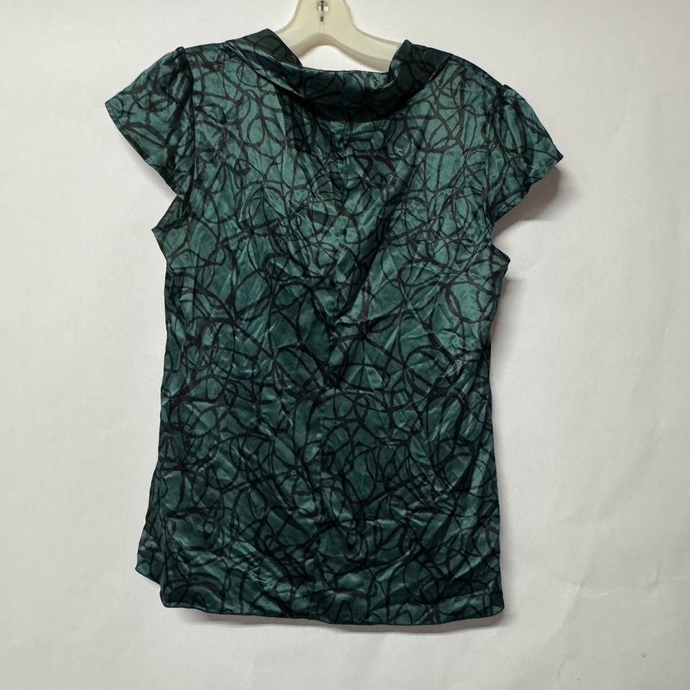 Banana‎ Republic Teal Black Abstract Print Satin Cowl Neck Cap Sleeve Top L Y2K
